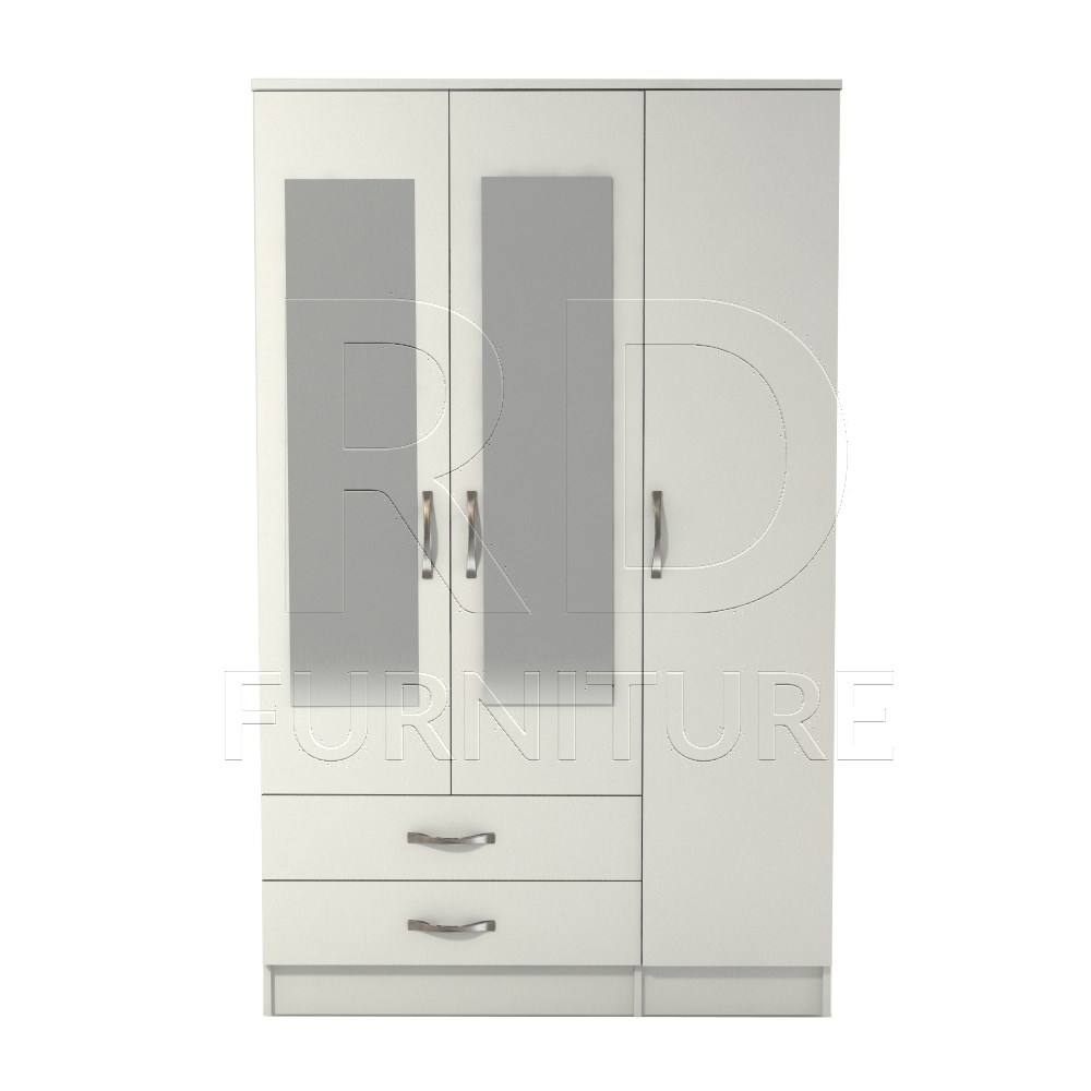 Ready Assembled Classic Door Drawer Mirrored Wardrobe White Rd