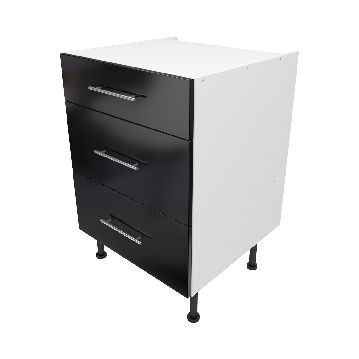  Pre Assembled Modern 600mm fitted kitchen 3 Drawer Unit Black Gloss