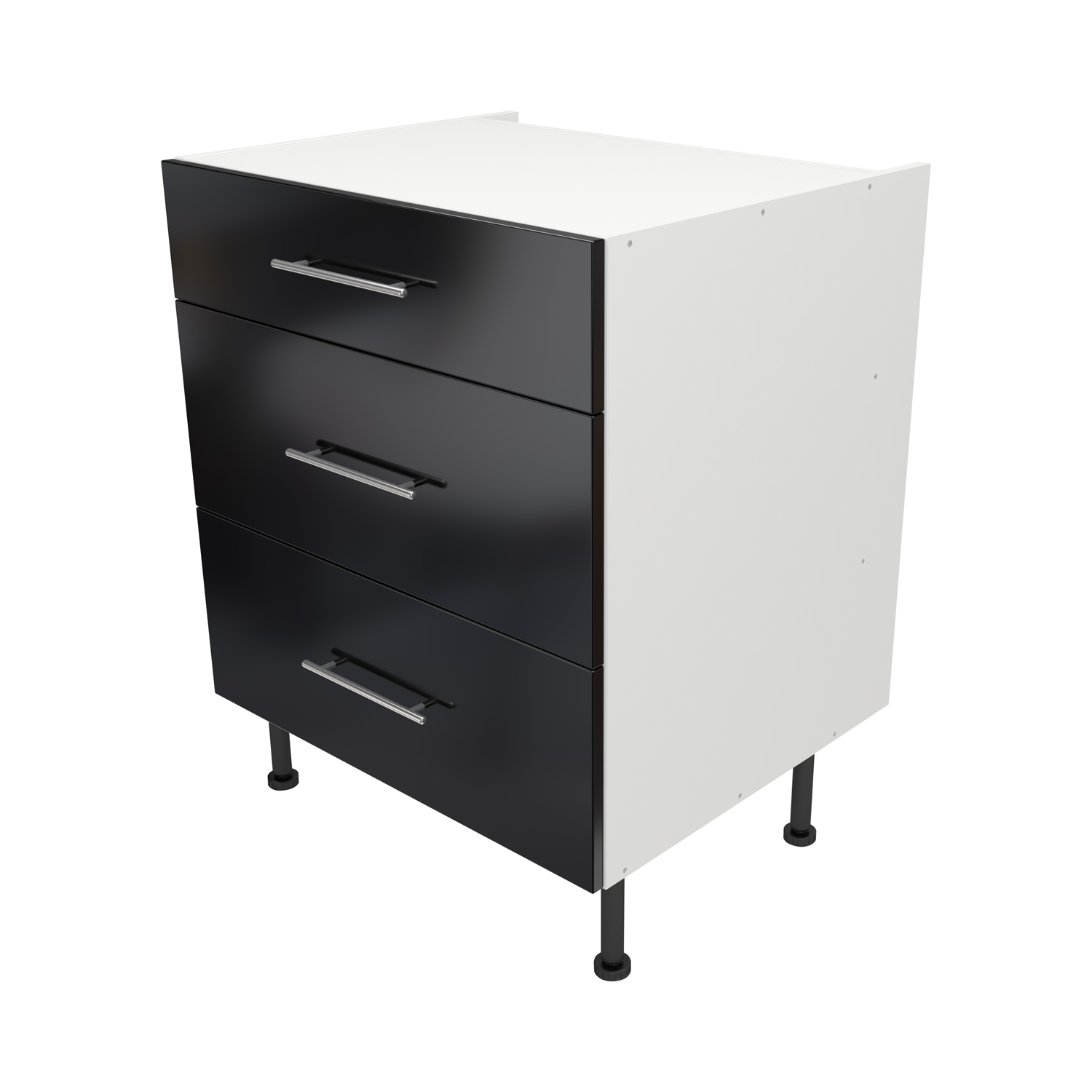  Pre Assembled Modern 700mm fitted kitchen 3 Drawer Unit Black Gloss