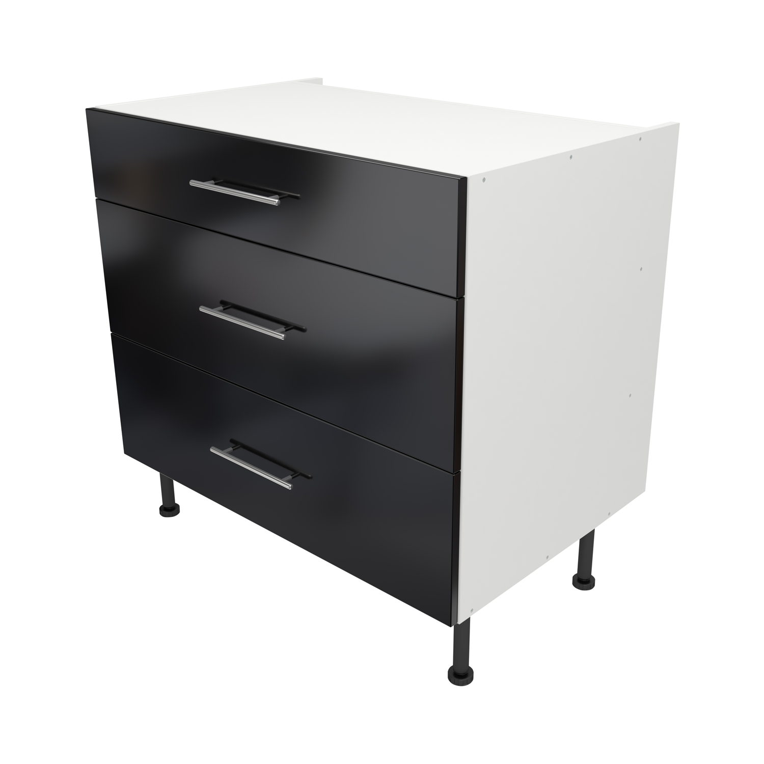  Pre Assembled Modern 900mm fitted kitchen 3 Drawer Unit Black Gloss