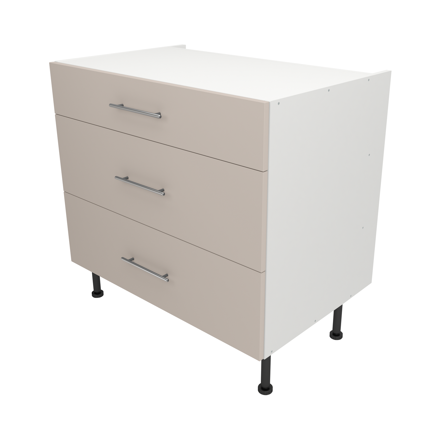 Pre Assembled Modern 900mm Fitted Kitchen 3 Drawer Unit Matt Cashmere 