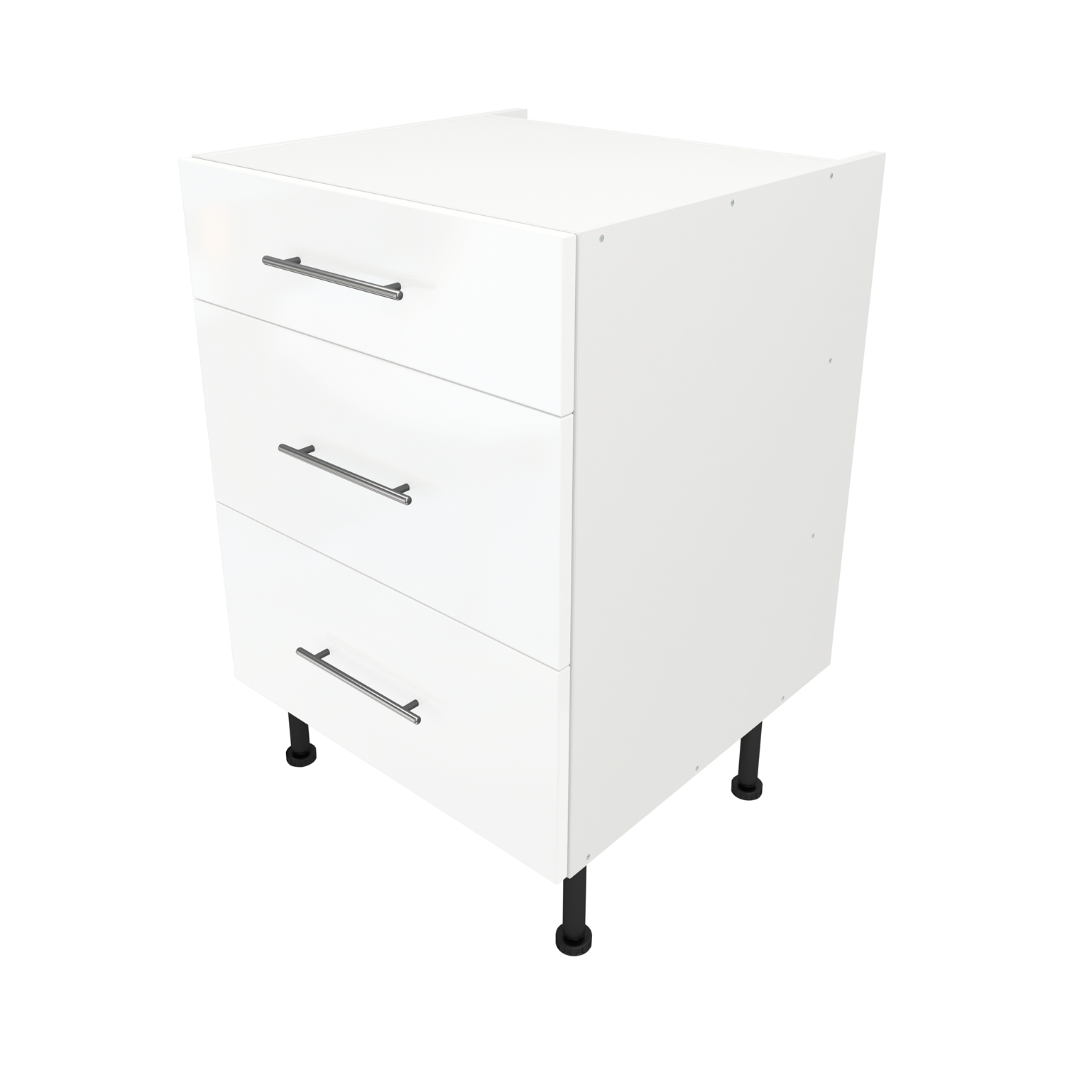  Pre Assembled Modern 600mm fitted kitchen 3 Drawer Unit White Gloss