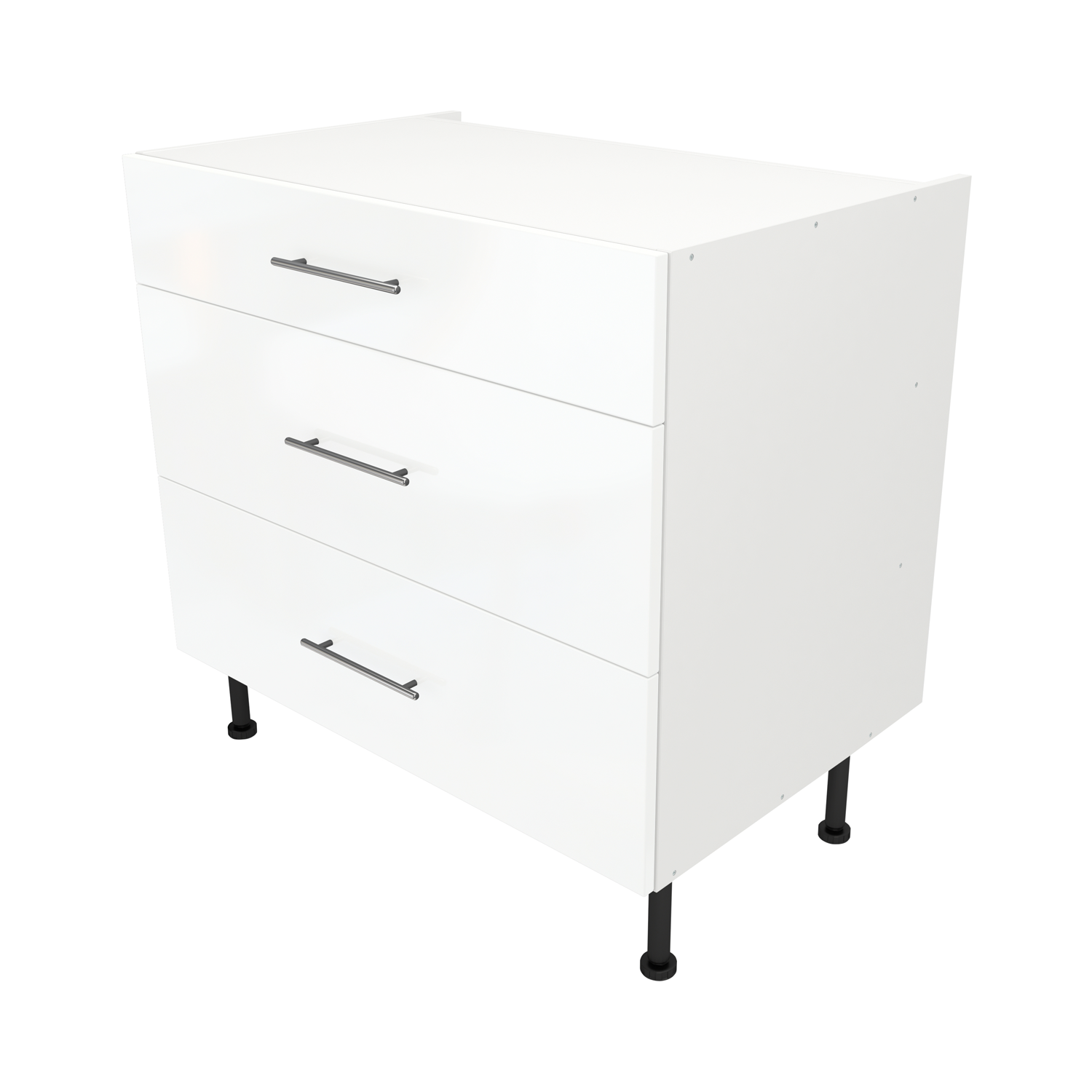  Pre Assembled Modern 900mm fitted kitchen 3 Drawer Unit White Gloss