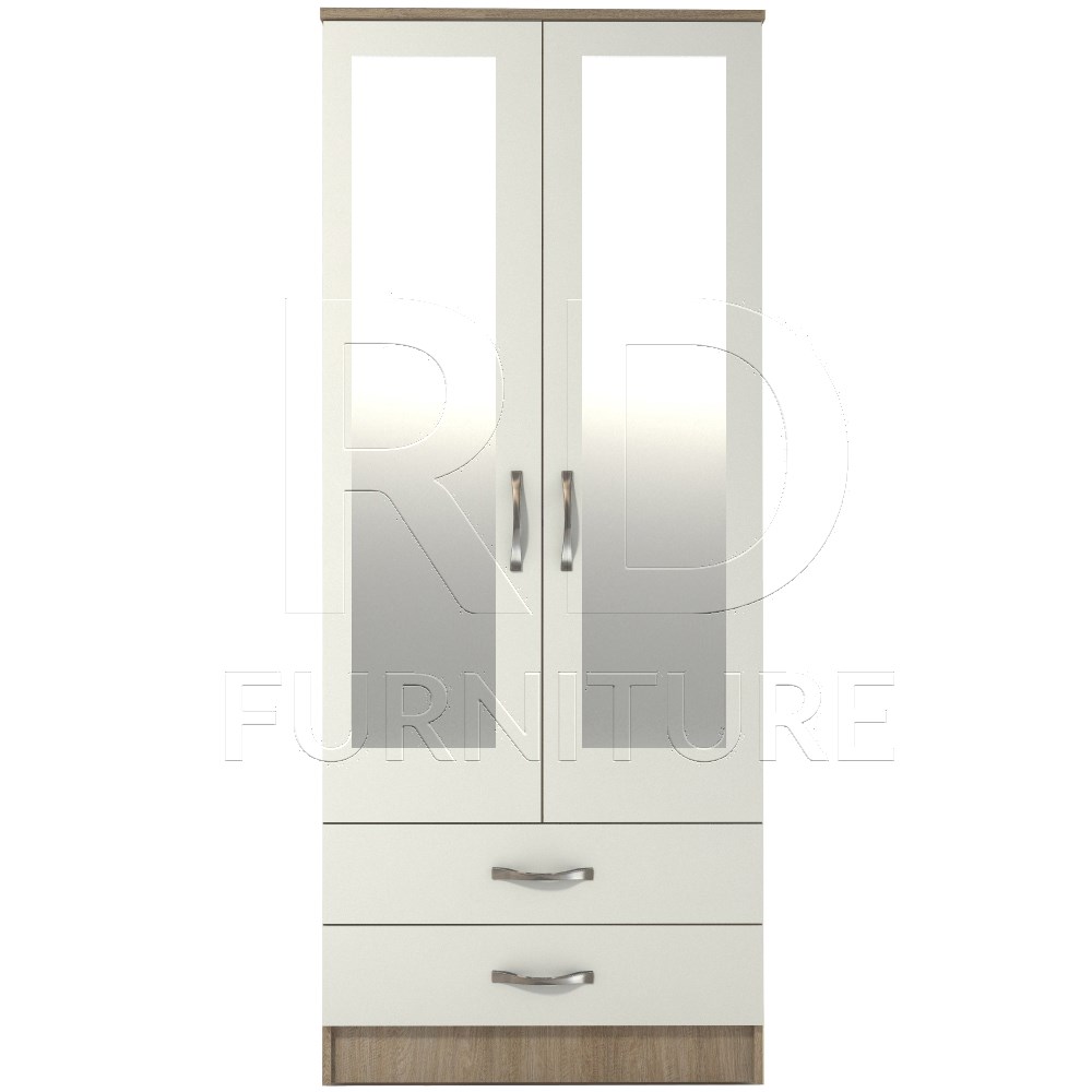 Classic 2 Door 2 Drawer Mirrored Wardrobe Oak And White