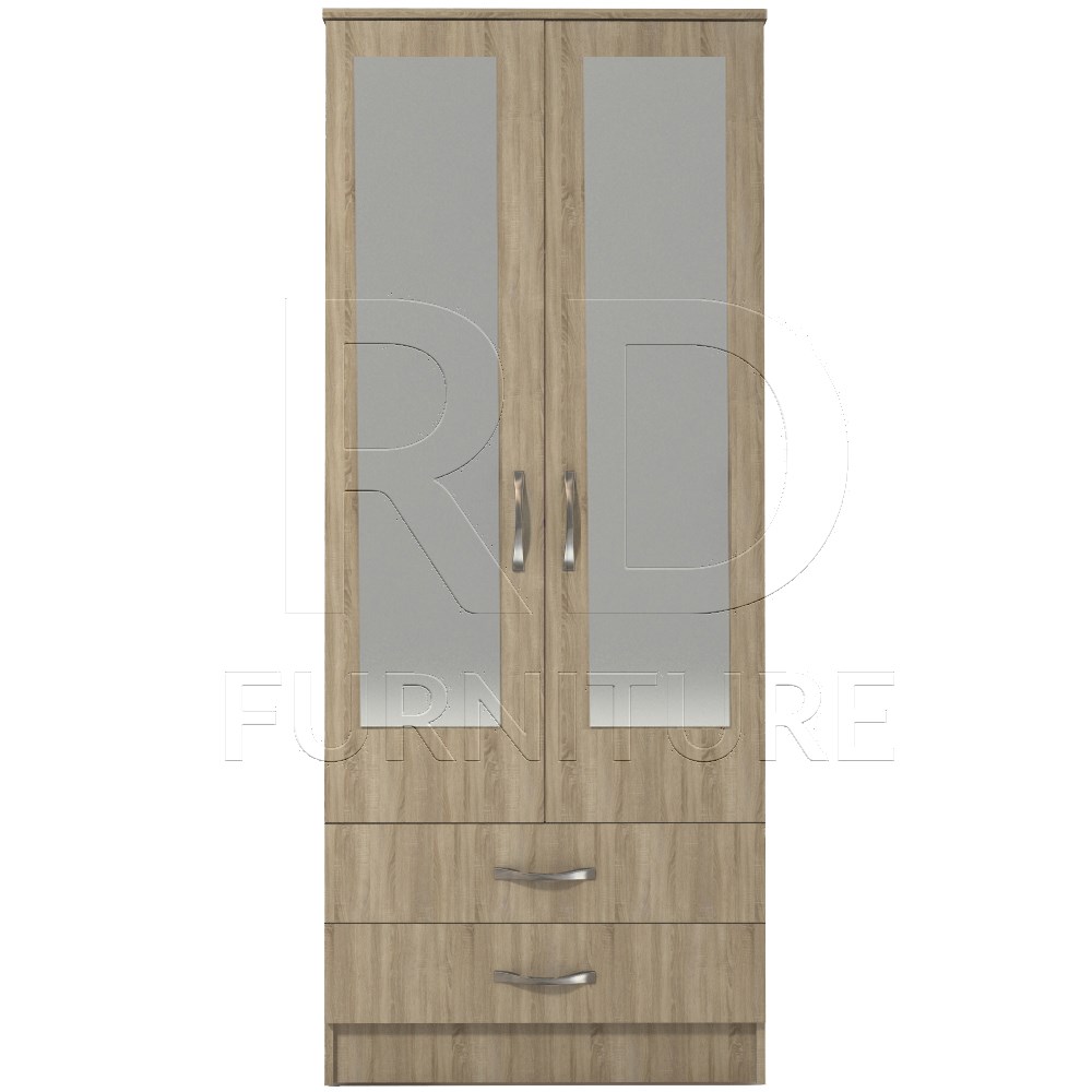 Ready assembled Classic 2 Door 2 Drawer Mirrored Wardrobe Oak RD