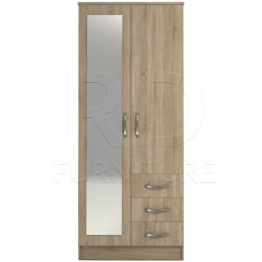 Classic 2 Door 3 Drawer Combi Mirrored Wardrobe Oak