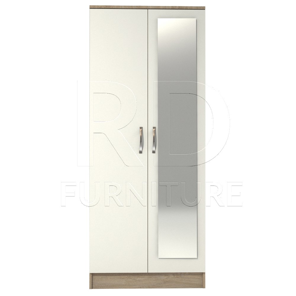 Classic 2 Door Mirrored Wardrobe Oak And White