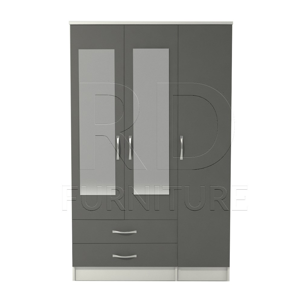 Classic 3 Door 2 Drawer Mirrored Wardrobe White And Grey