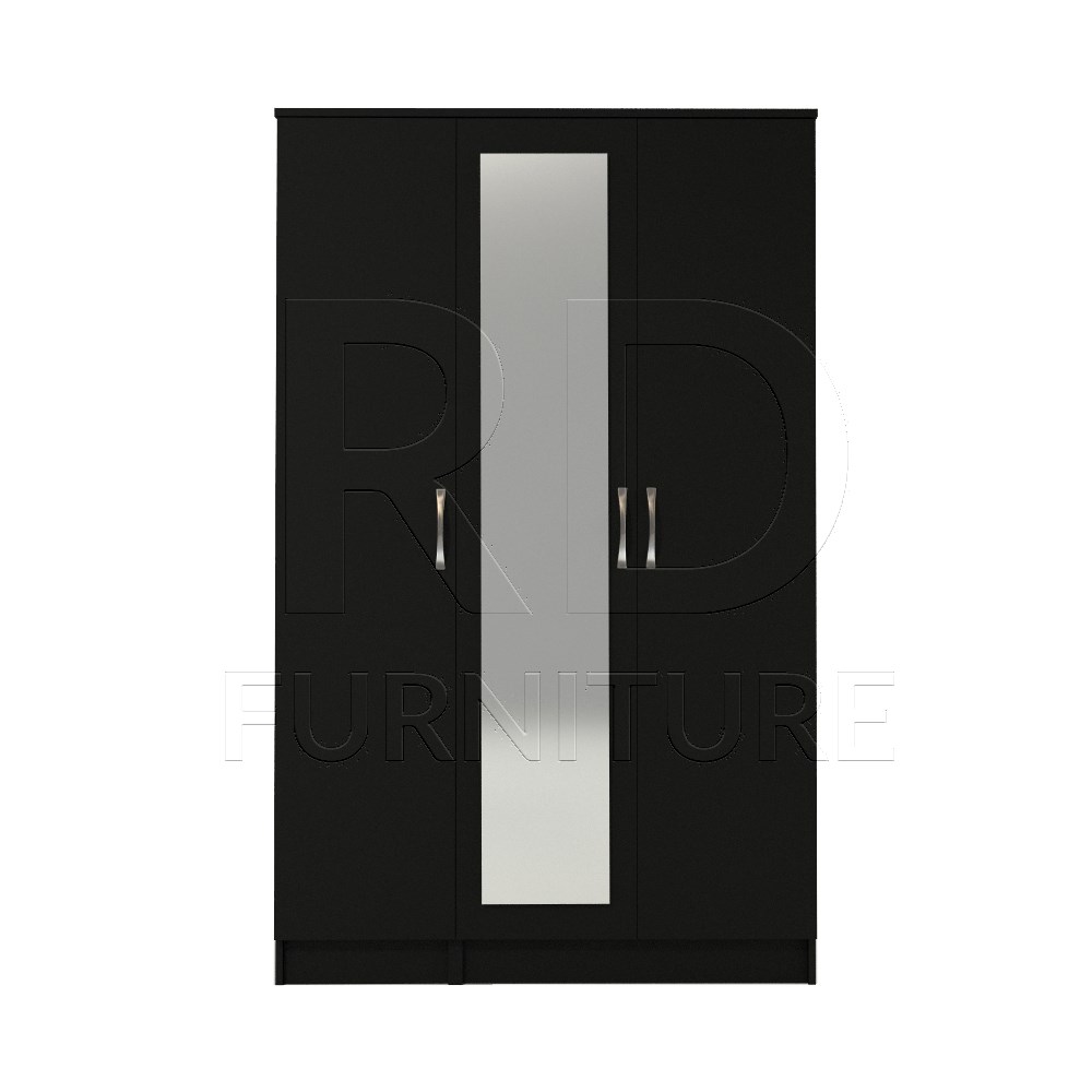 Classic 3 Door Mirrored Wardrobe Black