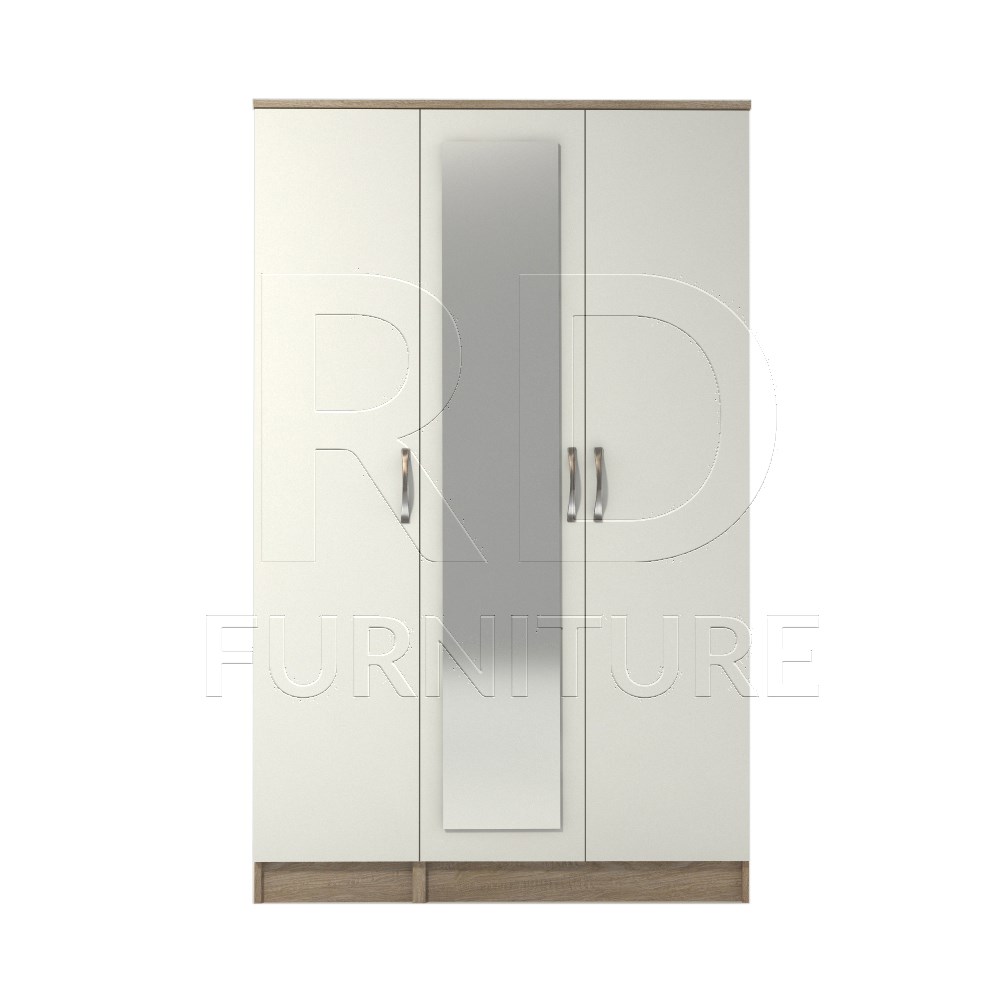 Classic 3 Door Mirrored Wardrobe Oak And White