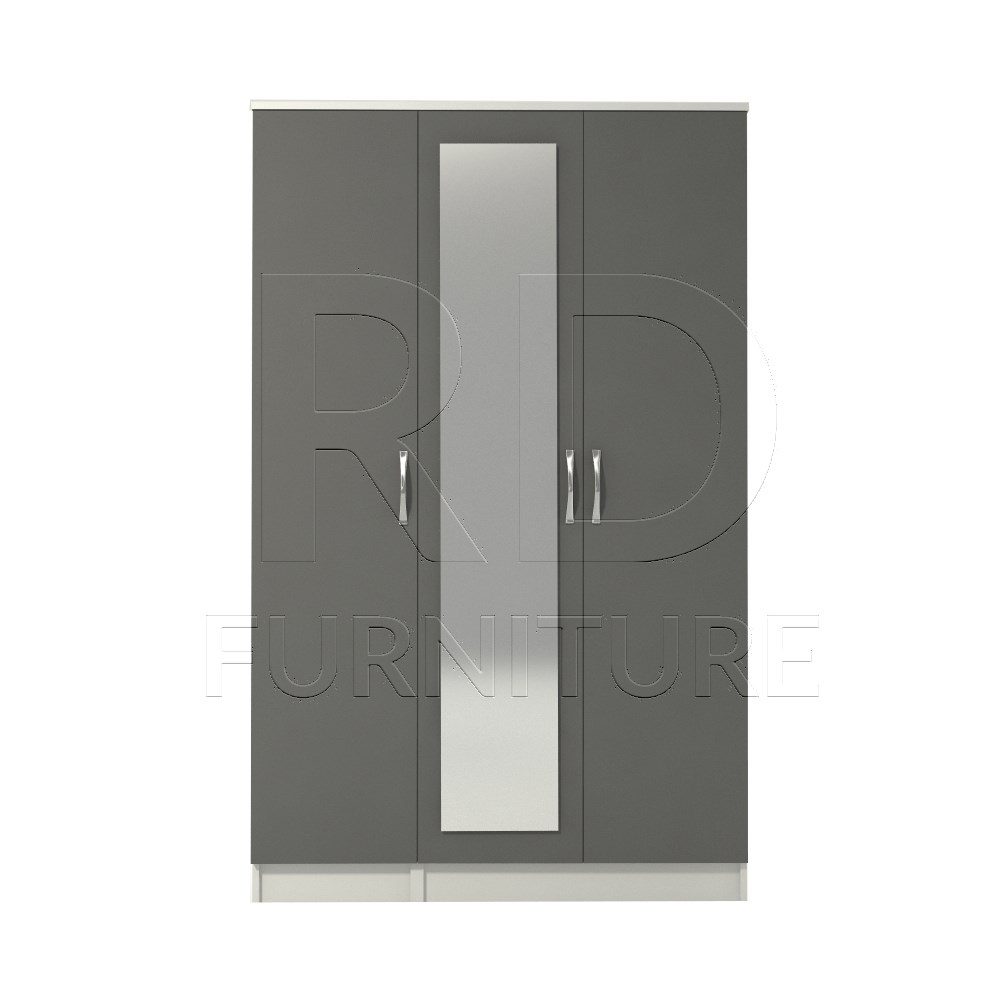 Classic 3 Door Mirrored Wardrobe White And Grey