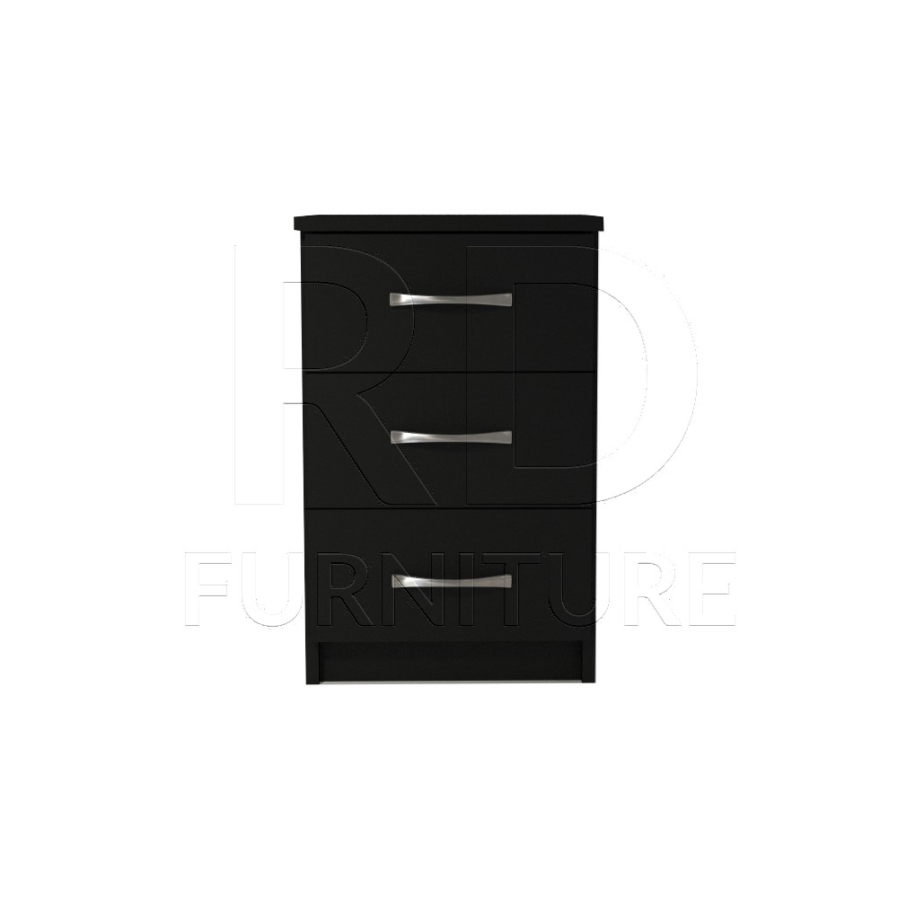 Ready assembled Classic 3 Drawer Bedside Black RD Furniture