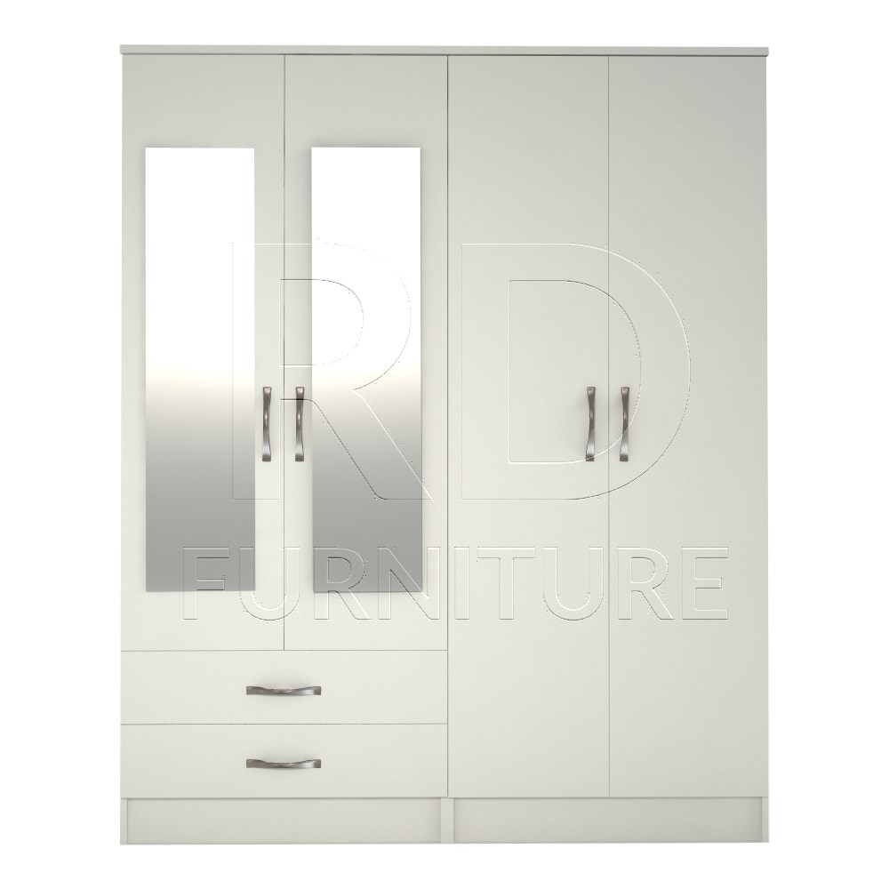 Ready Assembled Classic 4 Door 2 Drawer Mirrored Wardrobe White - RD ...