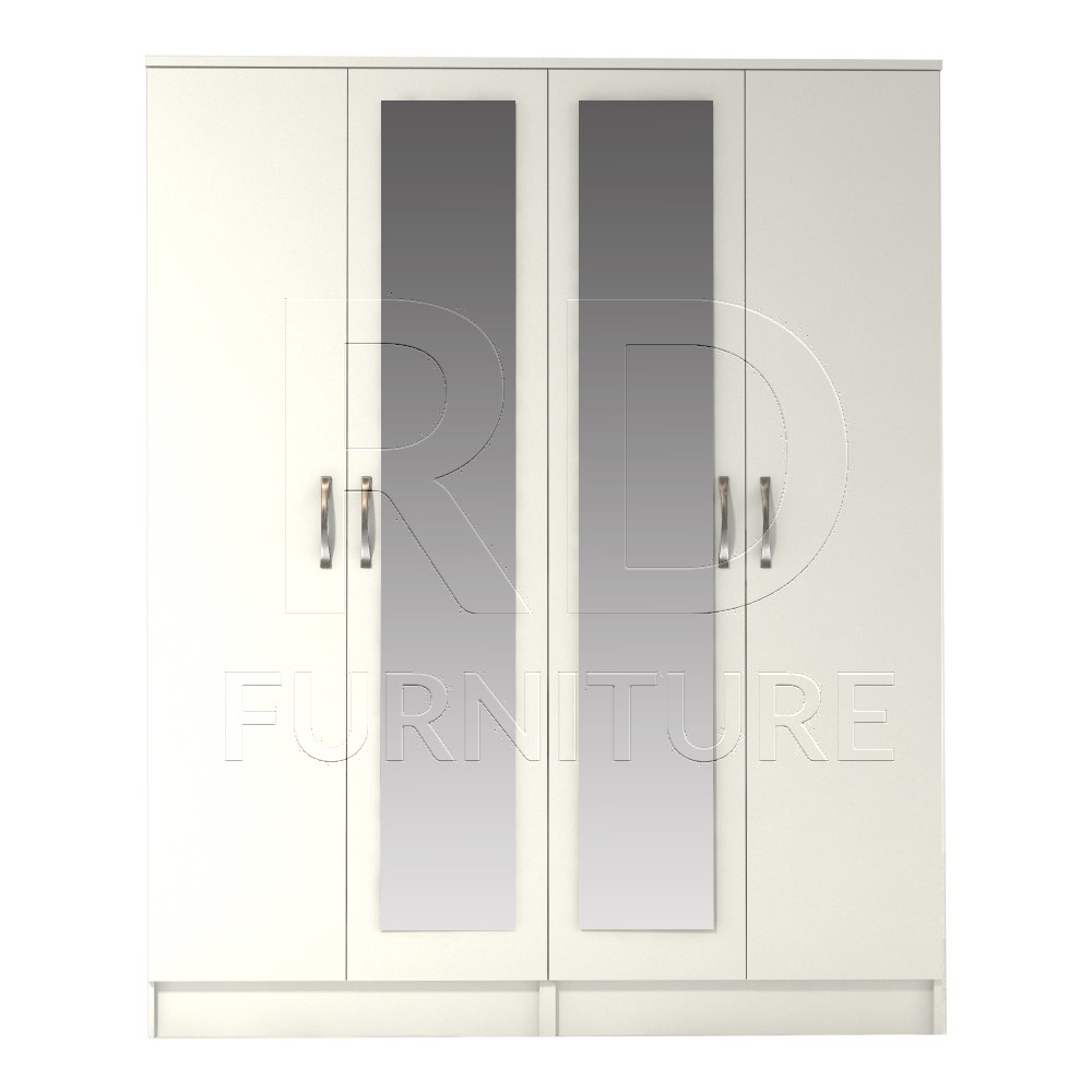 Classic 4 Door Double Mirrored Wardrobe White