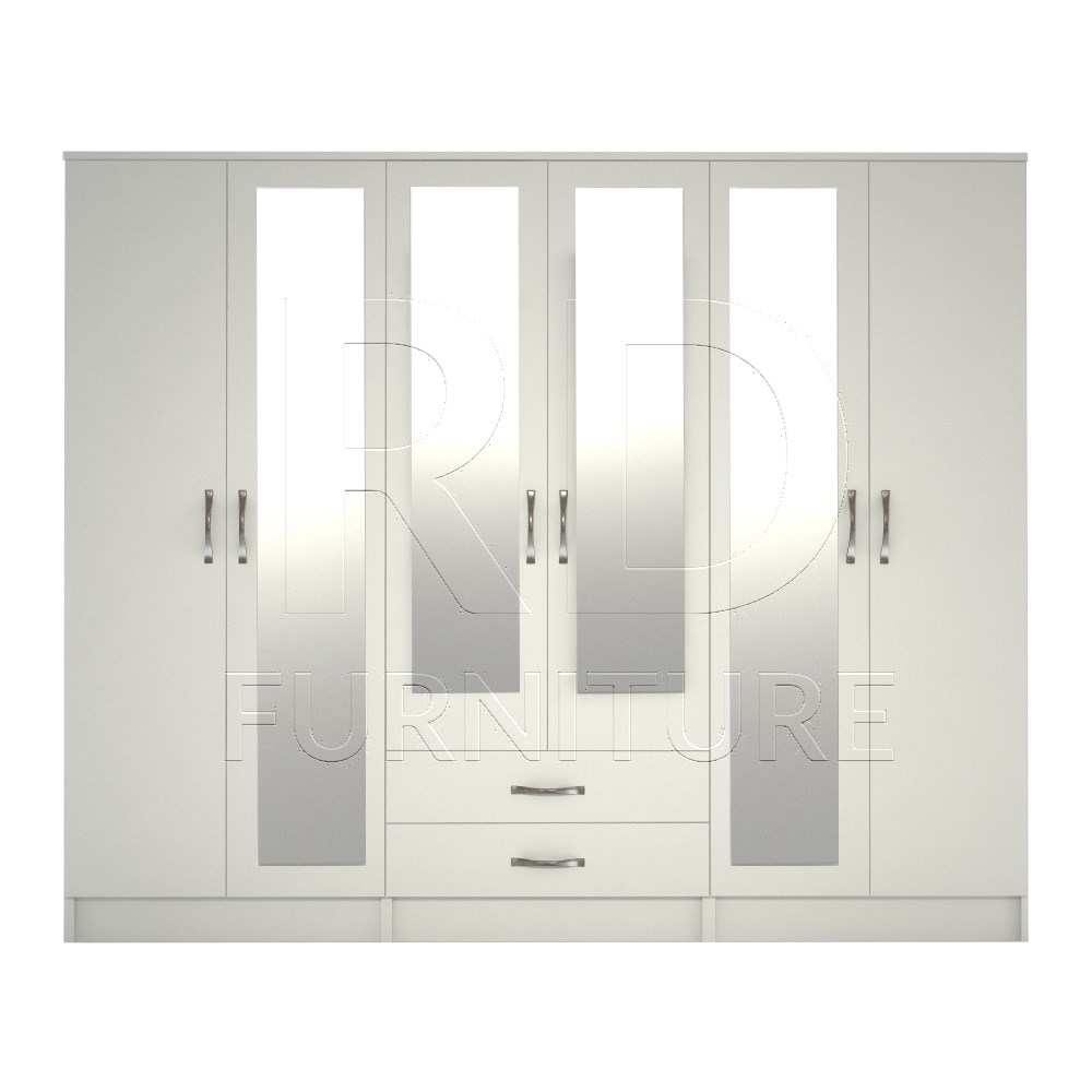Classic 6 Door 4 Mirror Wardrobe White