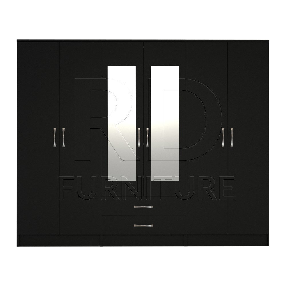 Ready assembled Classic 6 Door Mirrored Wardrobe Black RD Furniture