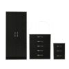 3 Pcs Classic 2 Door Wardrobe, Chest And Bedside Set Black