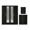 3 Pcs Classic 4 Door Double Mirrored Wardrobe, Chest And Bedside Set Black