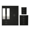 3 Pcs Classic 4 Door 2 Drawer Mirrored Wardrobe, Chest And Bedside Set Black