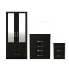 3 Pcs Classic 2 Door 2 Drawer Mirrored Wardrobe, Chest And Bedside Set Black