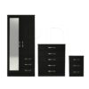 3 Pcs Classic 2 Door Mirrored Combi Wardrobe, Chest And Bedside Set Black