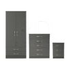 3 Pcs Classic 2 Door 2 Drawer Wardrobe, Chest and Bedside Set Grey