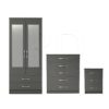 3 Pcs Classic 2 Door 2 Drawer Mirrored Wardrobe, Chest And Bedside Set Grey