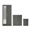 3 Pcs Classic 2 Door Mirrored Combi Wardrobe, Chest And Bedside Set Grey