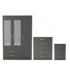 3 Pcs Classic 3 Door 2 Drawer Mirrored Wardrobe, Chest And Bedside Set Grey