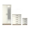 3 Pcs Classic 2 Door Mirrored Wardrobe, chest And Bedside Set Oak And White