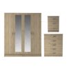 3 Pcs Classic 4 Door Double Mirrored Wardrobe, Chest And Bedside Set Oak