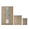 3 Pcs Classic 3 Door Mirrored Wardrobe, Chest And Bedside Set Oak