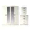 3 Pcs Classic 4 Door Double Mirrored Wardrobe, Chest And Bedside Set White