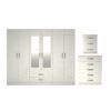 3 Pcs Classic 6 door 2 Drawer Mirrored Wardrobe, Chest And Bedside Set White