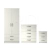 3 Pcs Classic 2 Door 2 Drawer Wardrobe, Chest and Bedside Set White