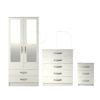 3 Pcs Classic 2 Door 2 Drawer Mirrored Wardrobe, Chest And Bedside Set White