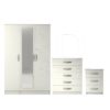 3 Pcs Classic 3 Door Mirrored Wardrobe, Chest And Bedside Set White