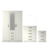 3 Pcs Classic 3 Door 3 Drawer Combi Mirrored Wardrobe, Chest And Bedside Set White