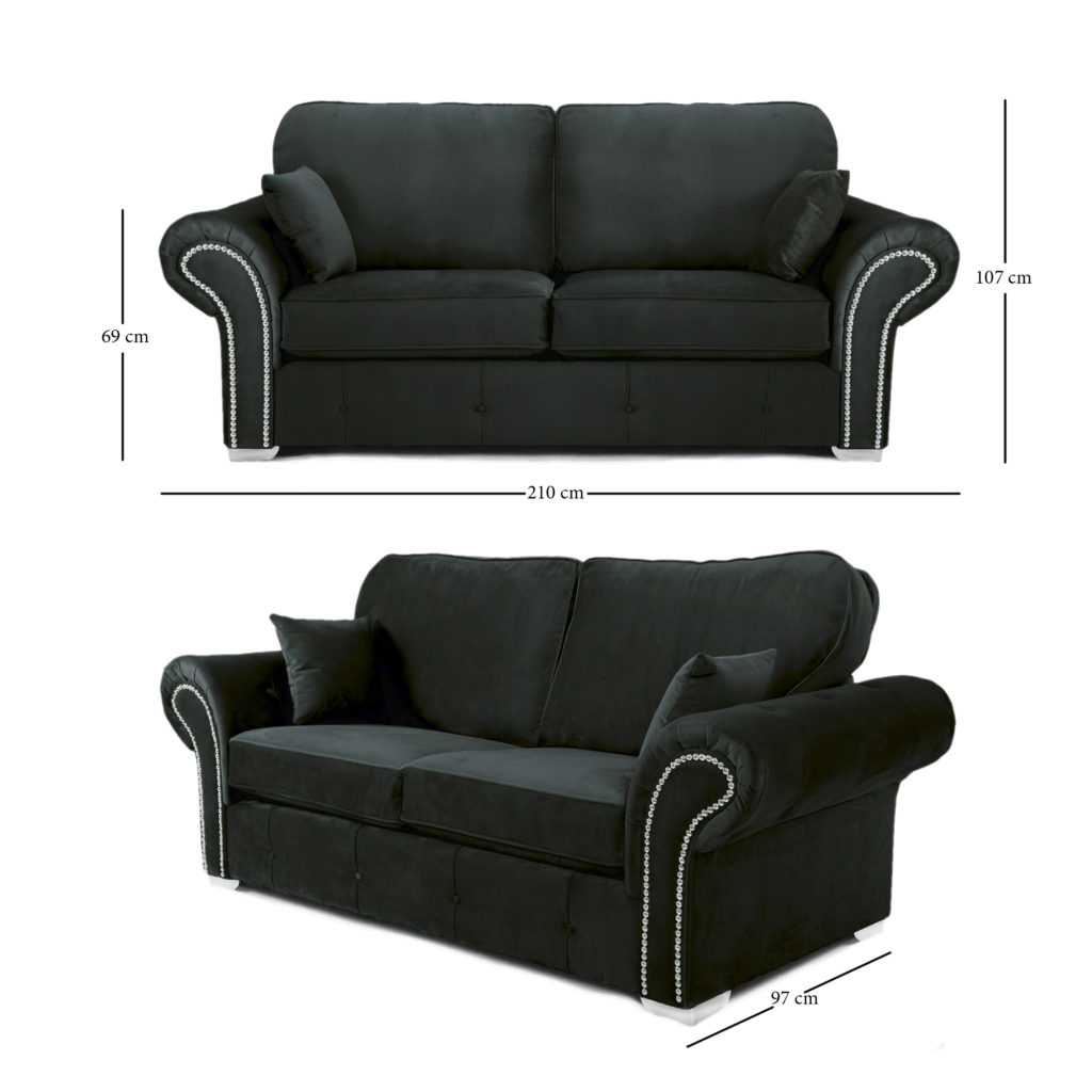 Oakland 3 Seater Sofa Plush Velvet Black