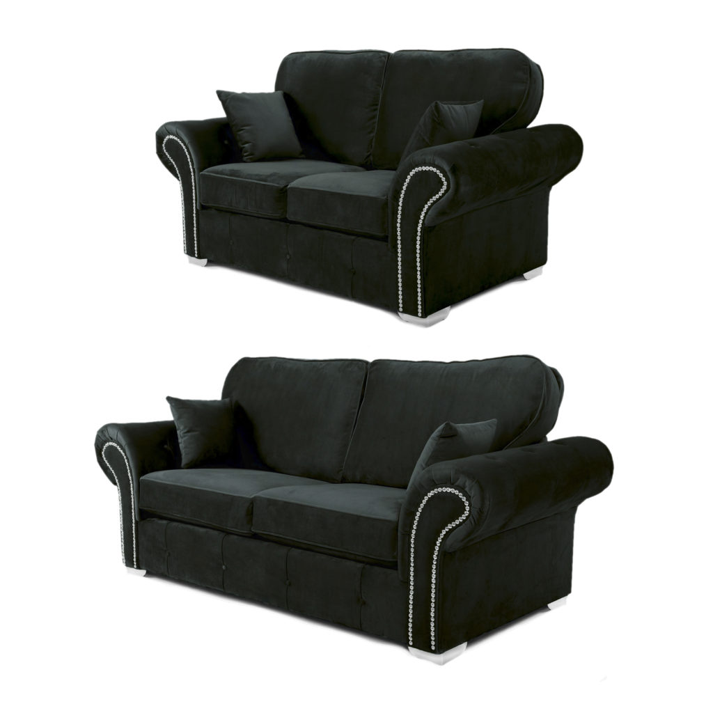 Oakland 3+2 Seater Sofa Set Plush Velvet Black