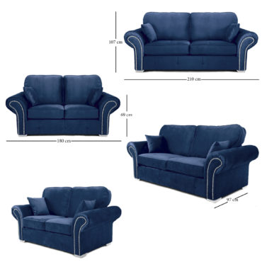 Oakland 3+2 Seater Sofa Set Plush Velvet Blue