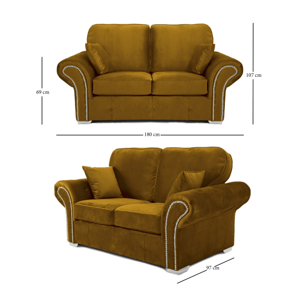 Oakland 2 Seater Sofa Plush Velvet Gold