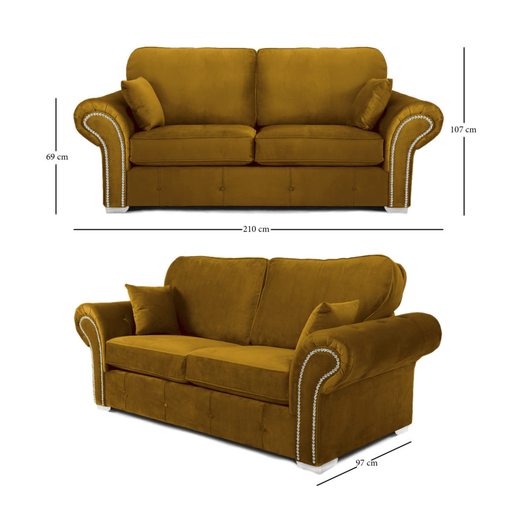 Oakland 3 Seater Sofa Plush Velvet Gold