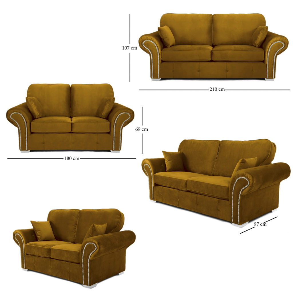 Oakland 3+2 Seater Sofa Set Plush Velvet Gold