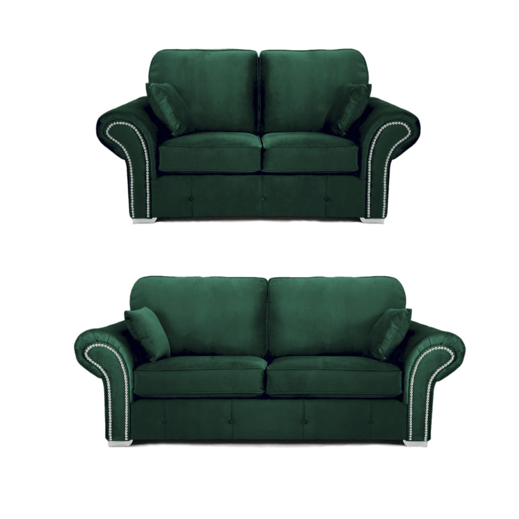 Oakland 3+2 seater sofa set plush velvet green