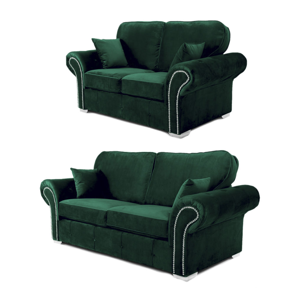 Oakland 3+2 seater sofa set plush velvet green