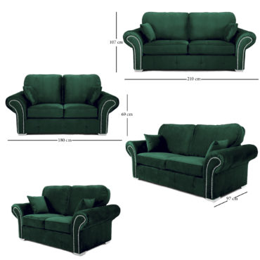 Oakland 3+2 seater sofa set plush velvet green