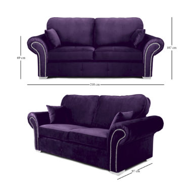 Oakland 3 Seater Sofa Plush Velvet Purple