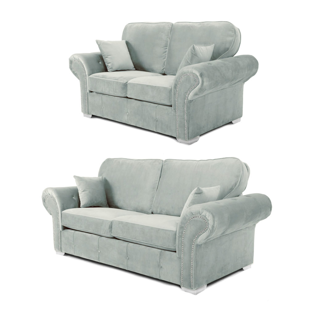 Oakland 3+2 Seater Sofa Set Plush Velvet Silver