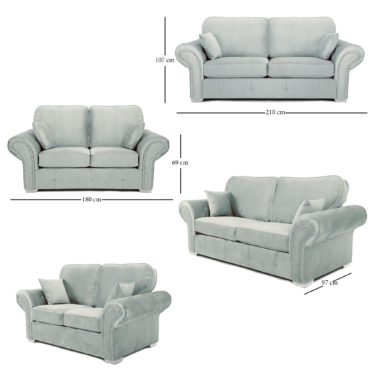 Oakland 3+2 Seater Sofa Set Plush Velvet Silver